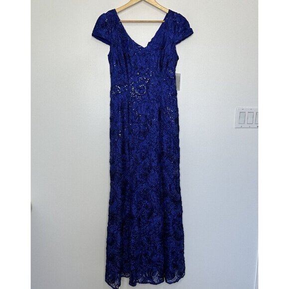 Alex Evenings Maxi Dress Blue Sequin Size 8 - Picture 2 of 14